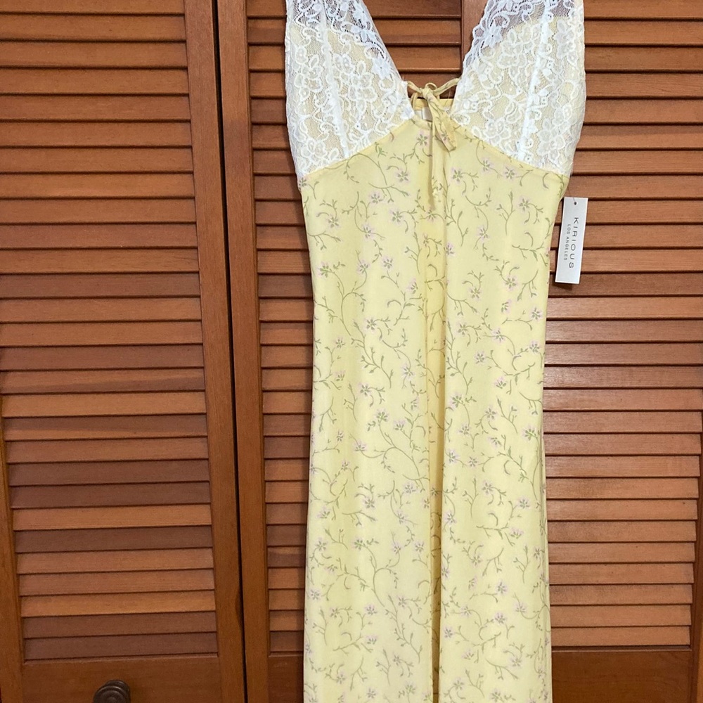 Yellow Floral Lace-Trim Dress